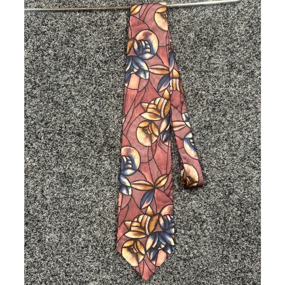 Kuppenheimer Necktie Mens OS Burgundy Stained Glass Floral Silk Premier Edition